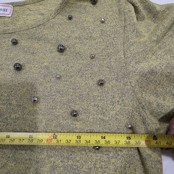 NINA ROSSI GREEN Sweater with Beaded Accents SIZE S. - Picture 7 of 10